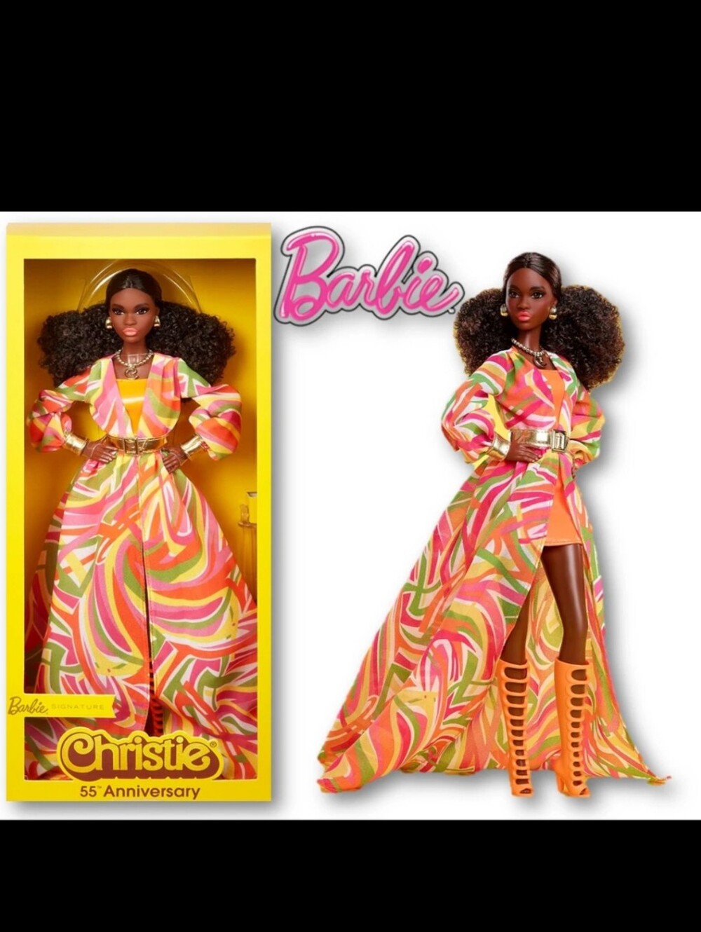 Barbie Christie 55th Anniversary Pink Orange Green Swirl Gown